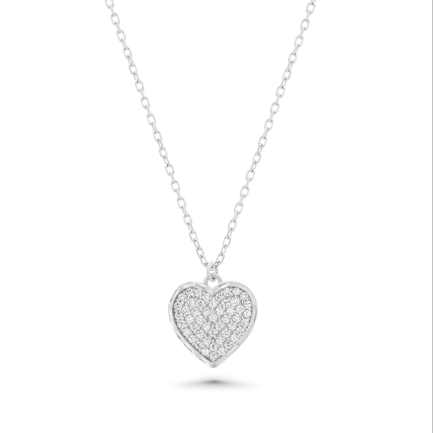 Rhodium Plated 925 Sterling Silver Moissanite 11mm x 13mm Heart Studded Adjustable Necklace - MTGN00005