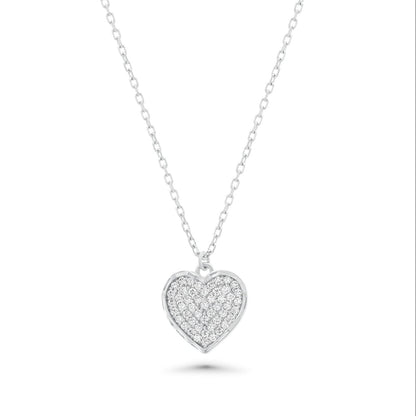 Rhodium Plated 925 Sterling Silver Moissanite 11mm x 13mm Heart Studded Adjustable Necklace - MTGN00005