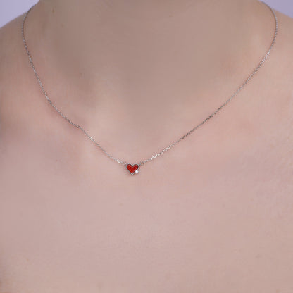 Rhodium Plated 925 Sterling Silver 7mm x 6mm Red Heart Single CZ Adjustable Necklace - TGN00006AGT
