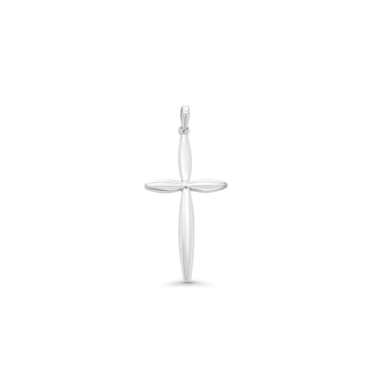Rhodium Plated 925 Sterling Silver Modern Polished Cross Pendant - TGP00005