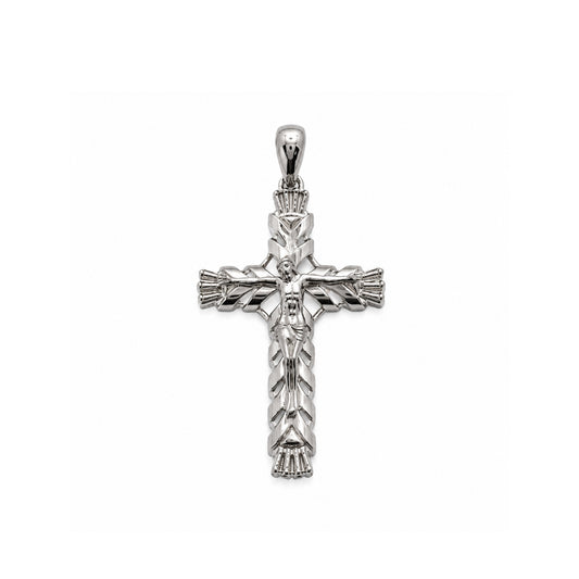 Rhodium Plated 925 Sterling Silver Diamond Cut Ornate Faceted Cross Pendant - TGP00006 | TGP00007