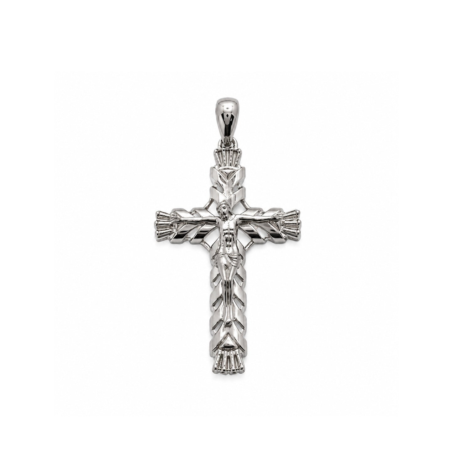 Rhodium Plated 925 Sterling Silver Diamond Cut Ornate Faceted Cross Pendant - TGP00006 | TGP00007
