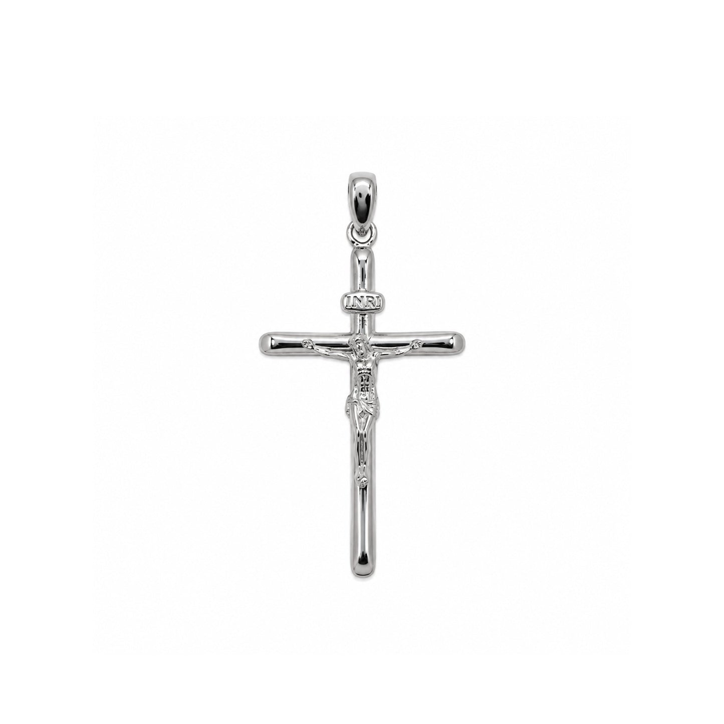 Rhodium Plated 925 Sterling Silver Classic Jesus Crucifix Cross Pendant - TGP00011