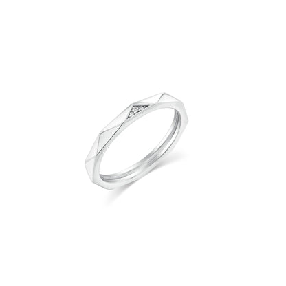 Rhodium Plated 925 Sterling Silver Men's Faceted Edge Clear CZ 3.3mm Ring - TGR00020