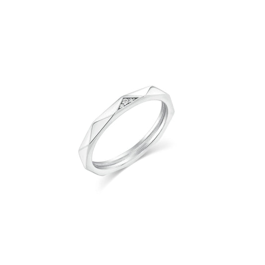 Rhodium Plated 925 Sterling Silver Men's Faceted Edge Clear CZ 3.3mm Ring - TGR00020
