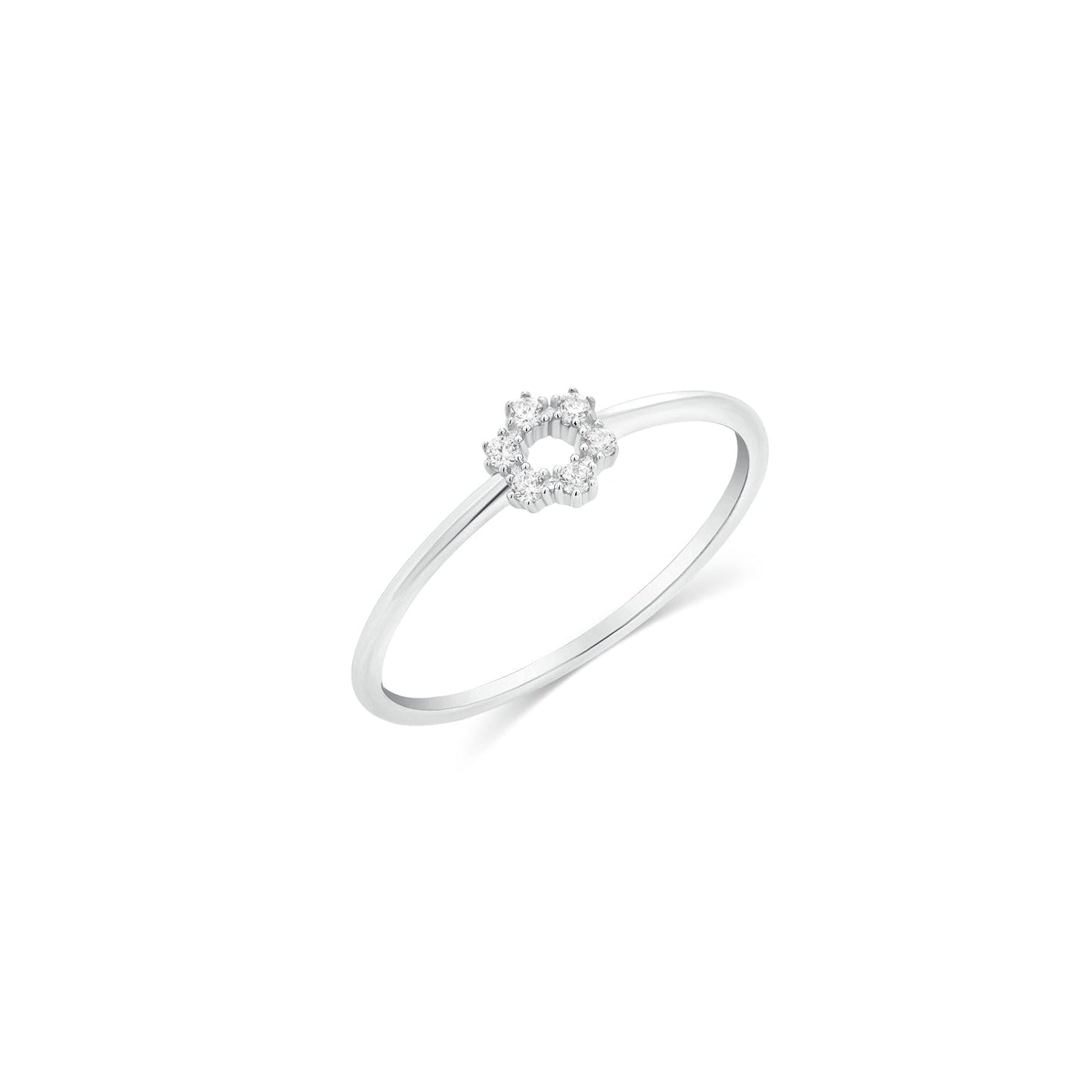Rhodium Plated 925 Sterling Silver Minimalist Flower Clear CZ 1.2mm Band Ring - TGR00028
