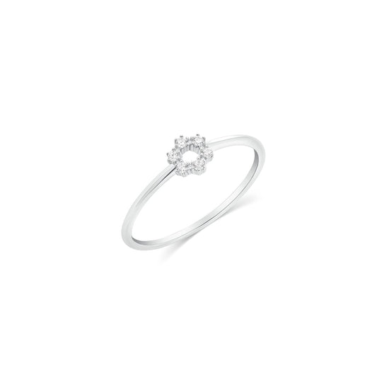 Rhodium Plated 925 Sterling Silver Minimalist Flower Clear CZ 1.2mm Band Ring - TGR00028