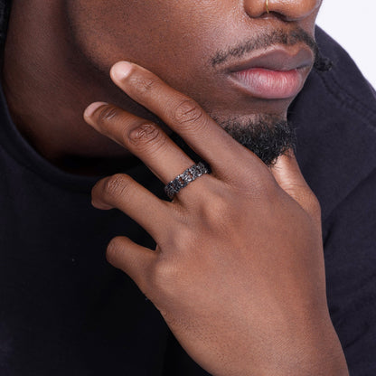 Black Rhodium Plated 925 Sterling Silver Men's Cuban Black CZ 7mm Ring - TGR00003