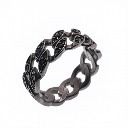 Black Rhodium Plated 925 Sterling Silver Men's Cuban Black CZ 7mm Ring - TGR00003
