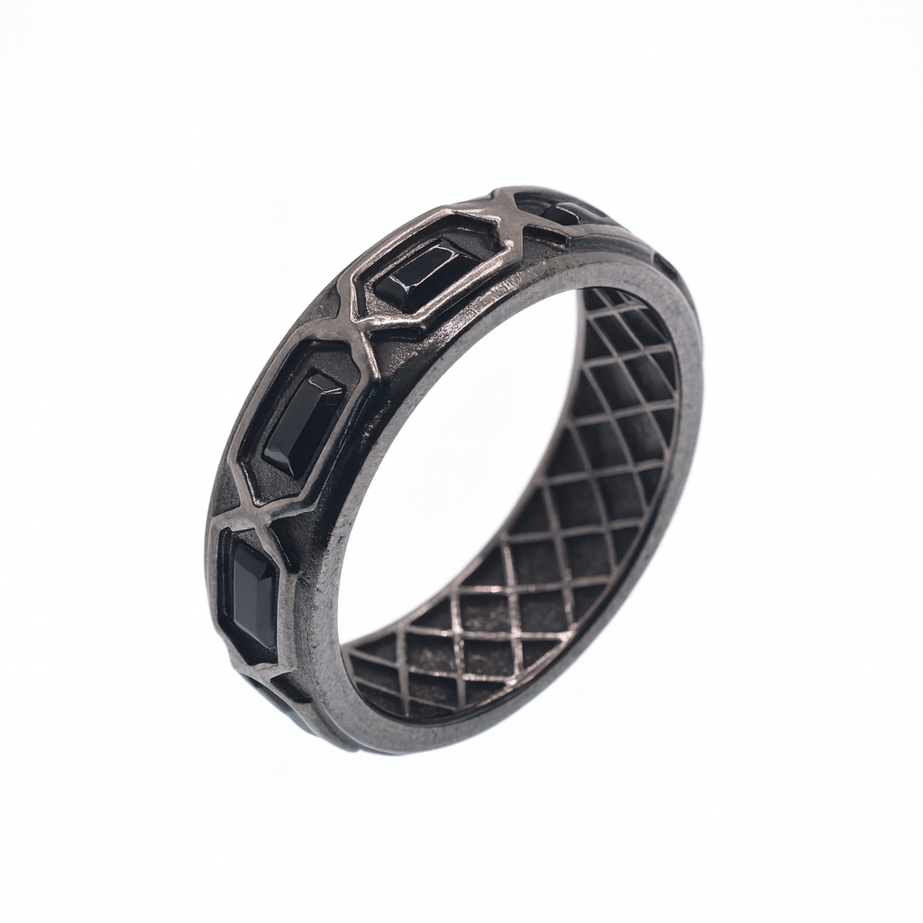 Black Rhodium Plated 925 Sterling Silver Men's Baguette Black CZ 7mm Ring - TGR00004