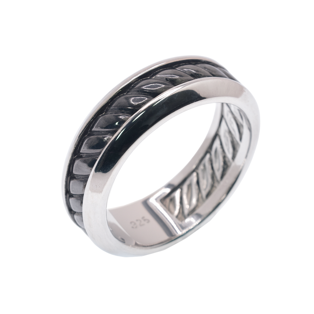 Rhodium and Black Rhodium Plated 925 Sterling Silver Men's Twisted Rope Band 7.2mm Ring - TGR00005