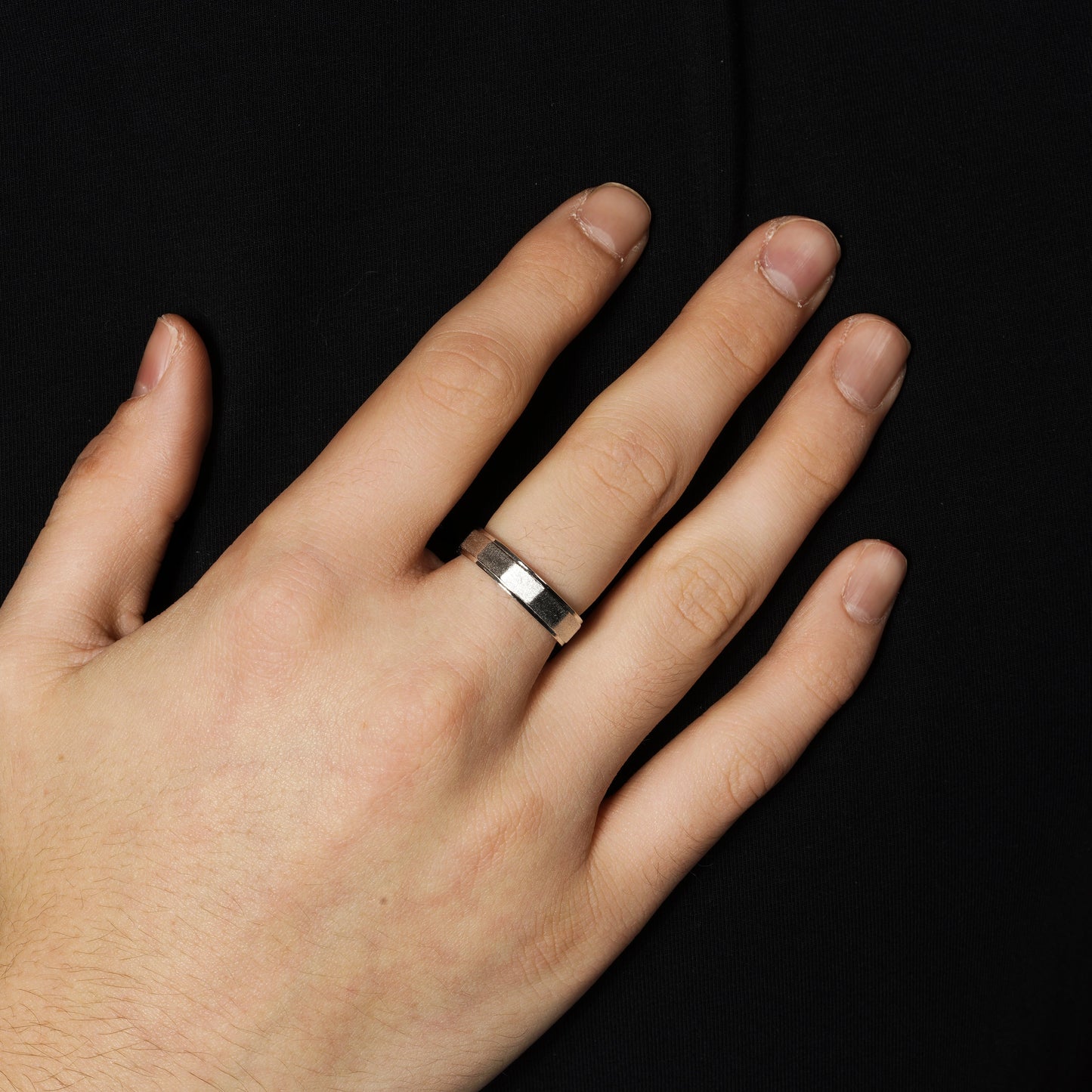 Rhodium Plated 925 Sterling Silver Men's Beveled Edge Band 5.5mm Ring - TGR00007