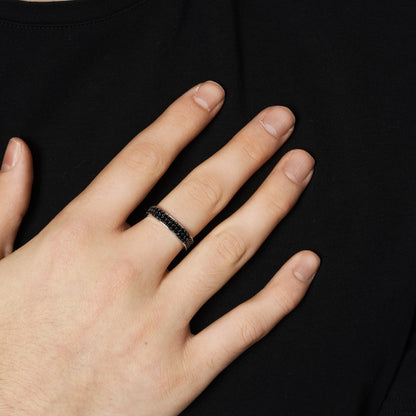 Rhodium Plated 925 Sterling Silver Men's Iced Out Black CZ 4.8mm Ring - TGR00008
