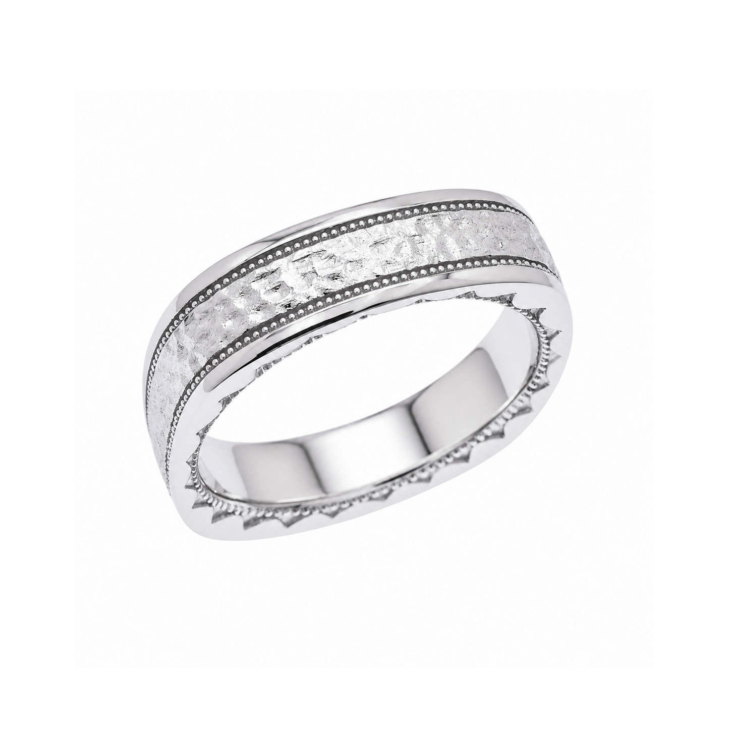 Rhodium Plated 925 Sterling Silver Men's Satin Finish Textured 5.6mm Ring - TGR00015