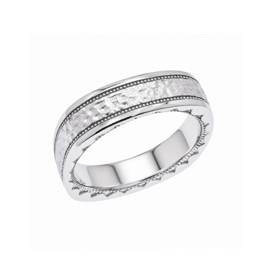 Rhodium Plated 925 Sterling Silver Men's Satin Finish Textured 5.6mm Ring - TGR00015