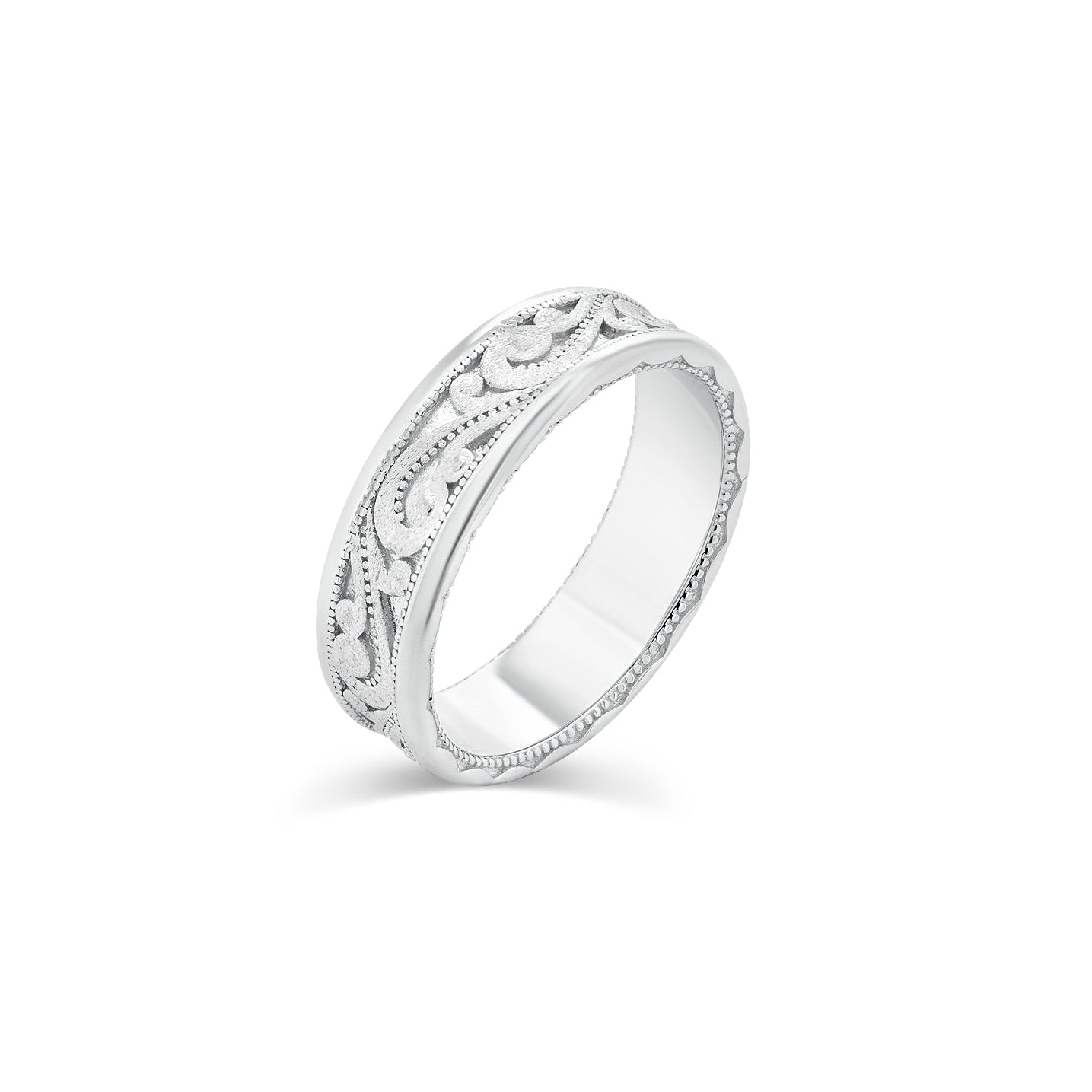 Rhodium Plated 925 Sterling Silver Men's Satin Finish Ornate 6.8mm Ring - TGR00016