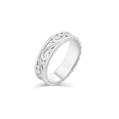 Rhodium Plated 925 Sterling Silver Men's Satin Finish Ornate 6.8mm Ring - TGR00016