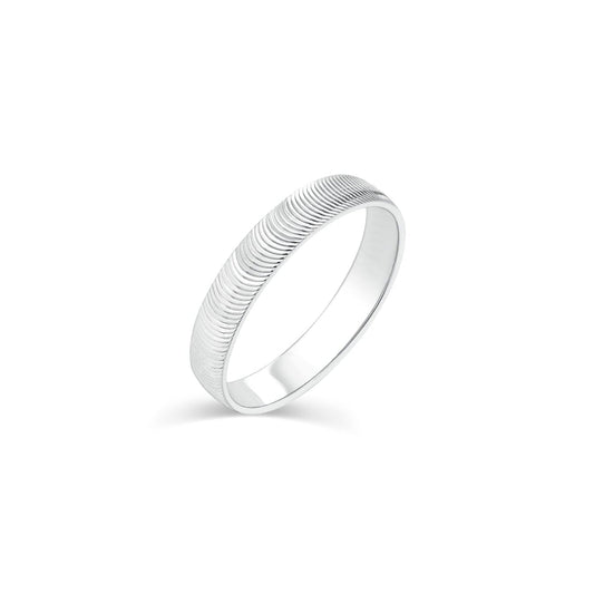 Rhodium Plated 925 Sterling Silver Textured Open Cuff 3.6mm Ring - TGR00025