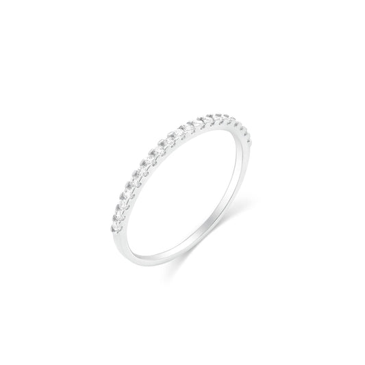 Rhodium Plated 925 Sterling Silver Half Eternity Moissanite 1.5mm Ring - MTGR00031
