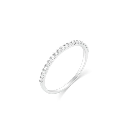 Rhodium Plated 925 Sterling Silver Half Eternity Clear CZ 1.5mm Ring - TGR00031