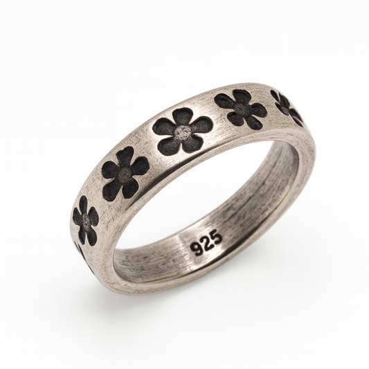 Oxidized 925 Sterling Silver Oxidized Flower Toe Ring - TR315