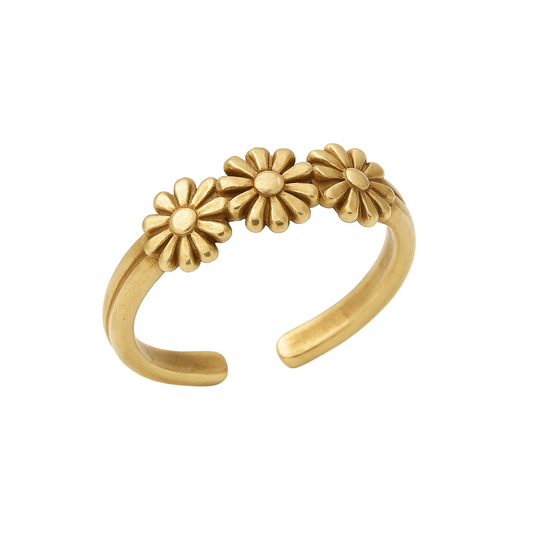 925 Sterling Silver Adjustable Gold Plated Multi Flower Toe Ring - TR318