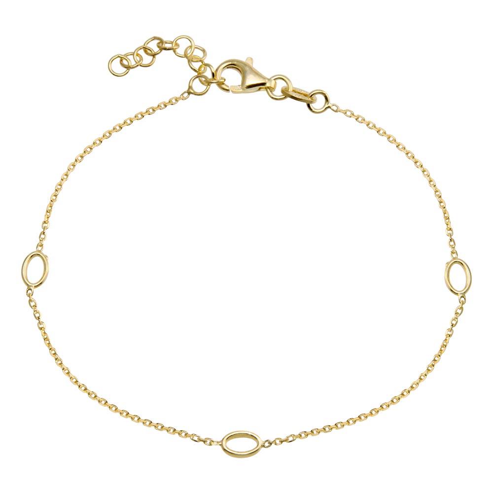 925 Sterling Silver Adjustable Single Strand Gold Plated Bracelet with 3 Oval Element - VGB18GP | Silver Palace Inc.