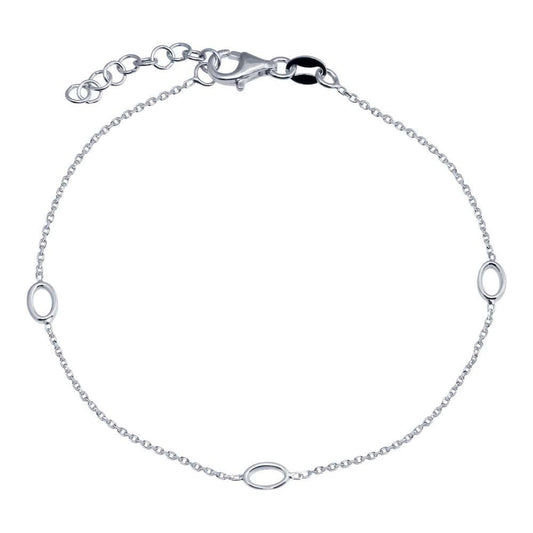 925 Sterling Silver Adjustable Single Strand Rhodium Plated Bracelet with 3 Oval Element - VGB18RH | Silver Palace Inc.