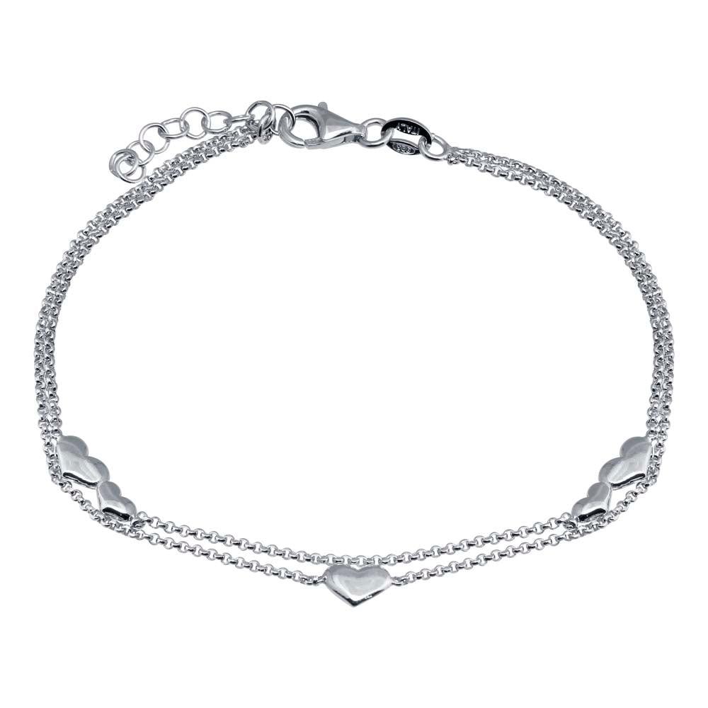 925 Sterling Silver Adjustable Double Strand Multi Heart Rhodium Plated Bracelet - VGB19RH | Silver Palace Inc.