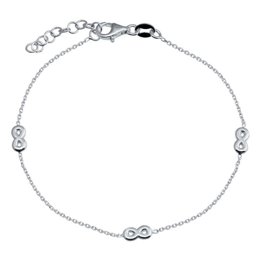 925 Sterling Silver Adjustable Single Strand Rhodium Plated Bracelet with 3 Infinity Element - VGB22RH | Silver Palace Inc.