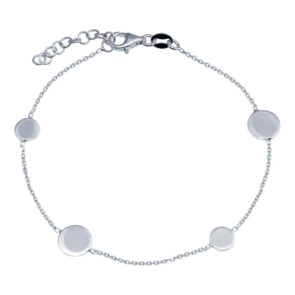 925 Sterling Silver Adjustable Single Strand Rhodium Plated Bracelet with 4 Disc - VGB24RH | Silver Palace Inc.