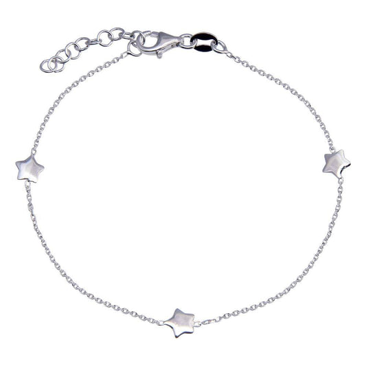 925 Sterling Silver Adjustable Single Strand Rhodium Plated Bracelet with 3 Star Element - VGB26RH | Silver Palace Inc.