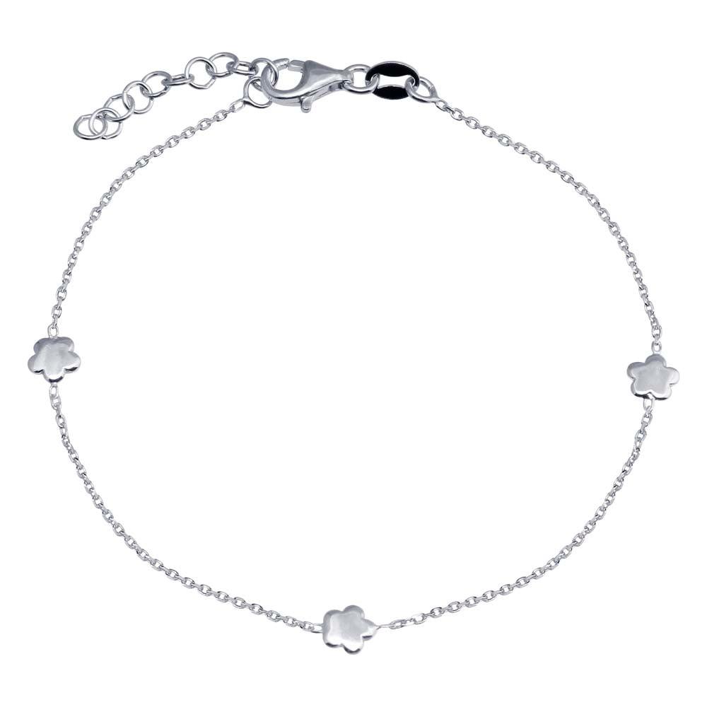 925 Sterling Silver Adjustable Single Strand Rhodium Plated Bracelet with 3 Star Element - VGB27RH | Silver Palace Inc.