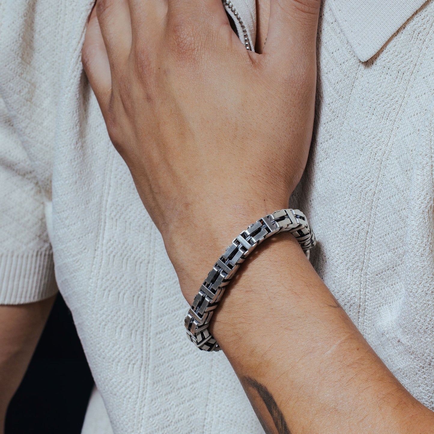 Oxidized 925 Sterling Silver Byzantine Bracelet 9mm - VGB28