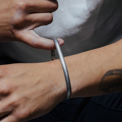 Gun Metal 925 Sterling Silver Half Round Hollow Snake Bracelet 6.3mm - VGB31