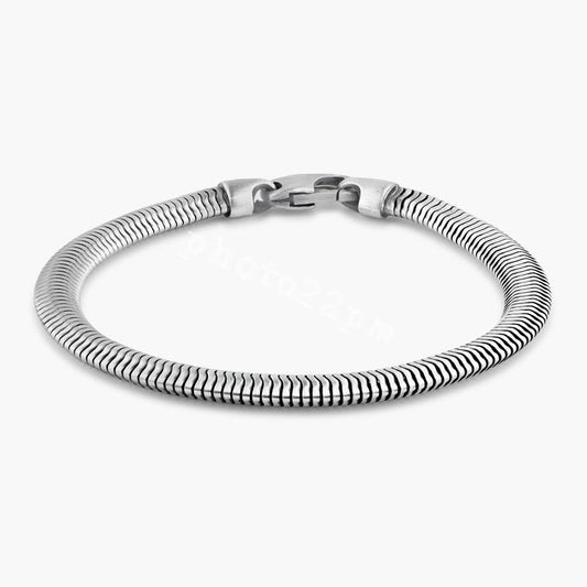 925 Sterling Silver Oxidized Half Round Hollow Snake Bracelet 6.3mm - VGB31 | Silver Palace Inc.