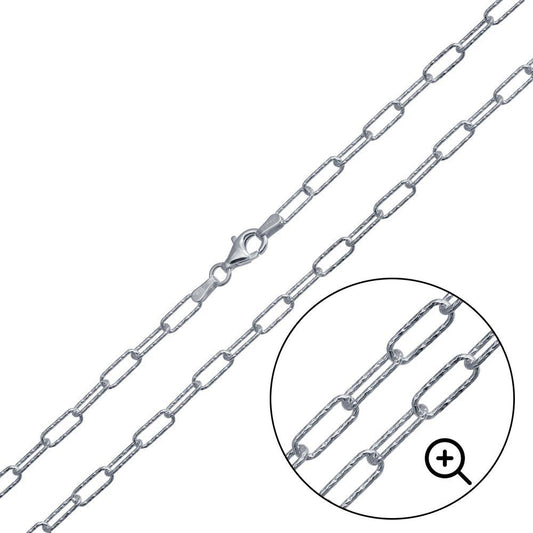 Rhodium Plated 925 Sterling Silver Diamond Cut Paperclip Link Chain 3.2mm - VGC21 RH | Silver Palace Inc.