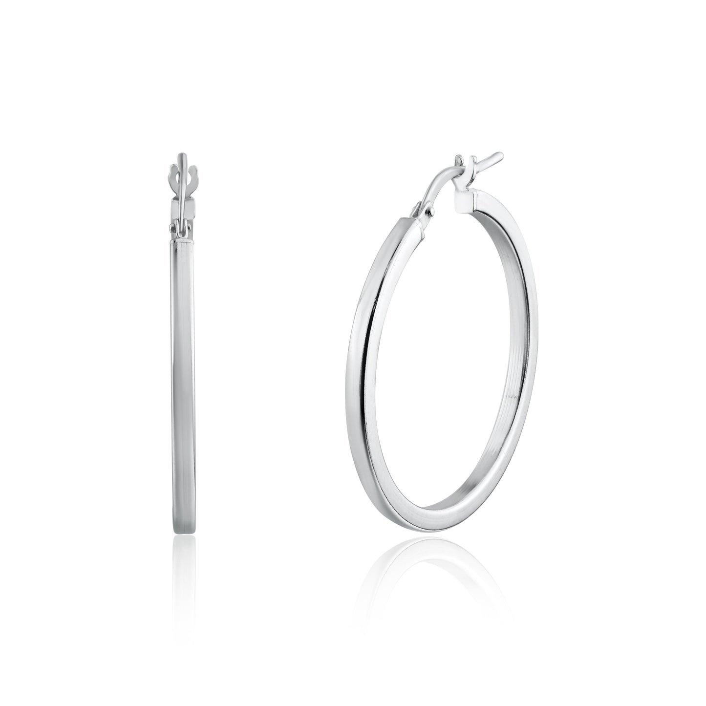 Rhodium Plated 925 Sterling Silver Silver 2mm Hoop Earring - ARE00026RH