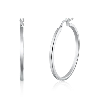 Rhodium Plated 925 Sterling Silver Silver 2mm Hoop Earring - ARE00026RH