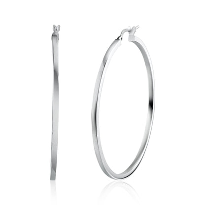 Rhodium Plated 925 Sterling Silver Silver 2mm Hoop Earring - ARE00026RH