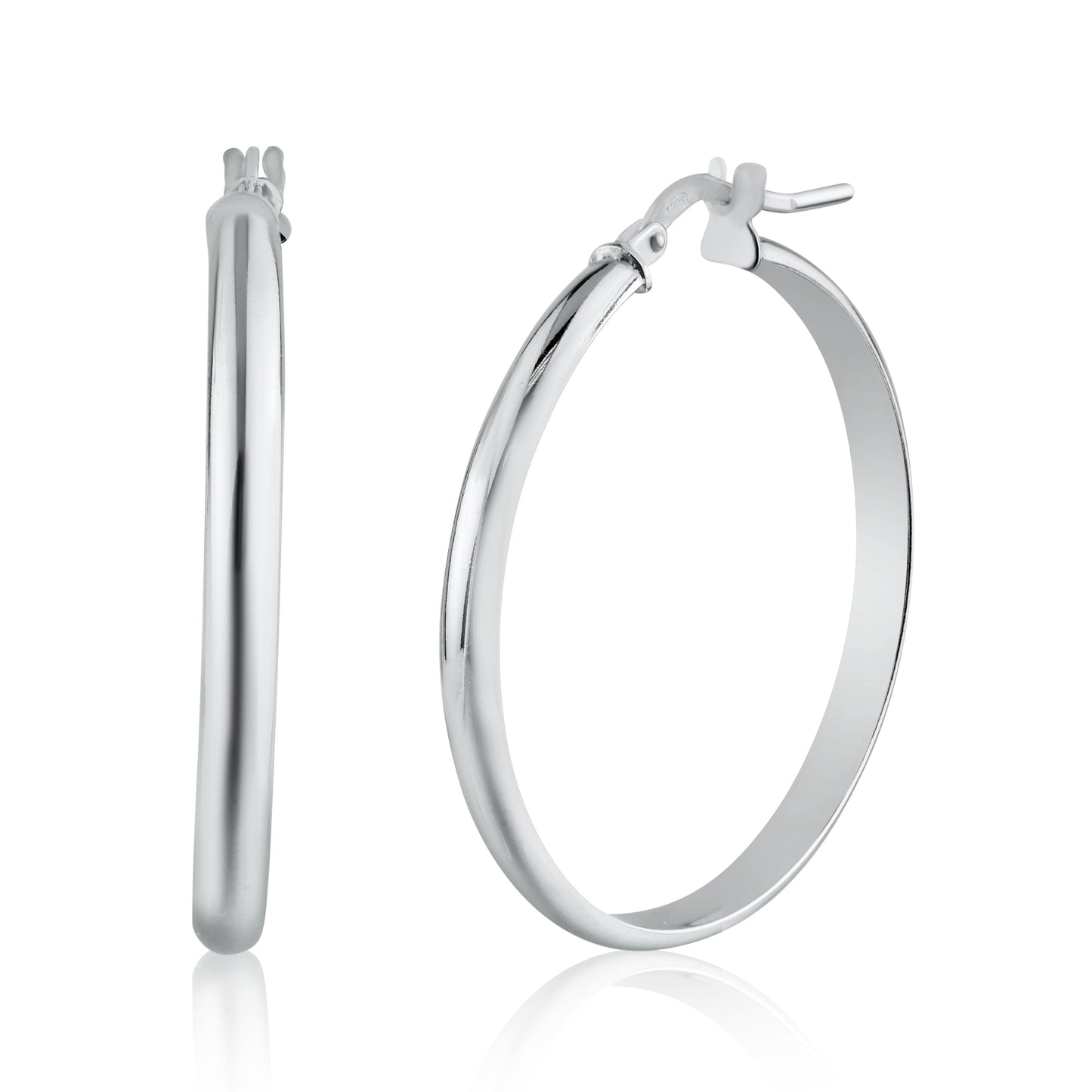 Rhodium Plated 925 Sterling Silver Silver Dome 3.5mm Hoop Earring - ARE00027RH