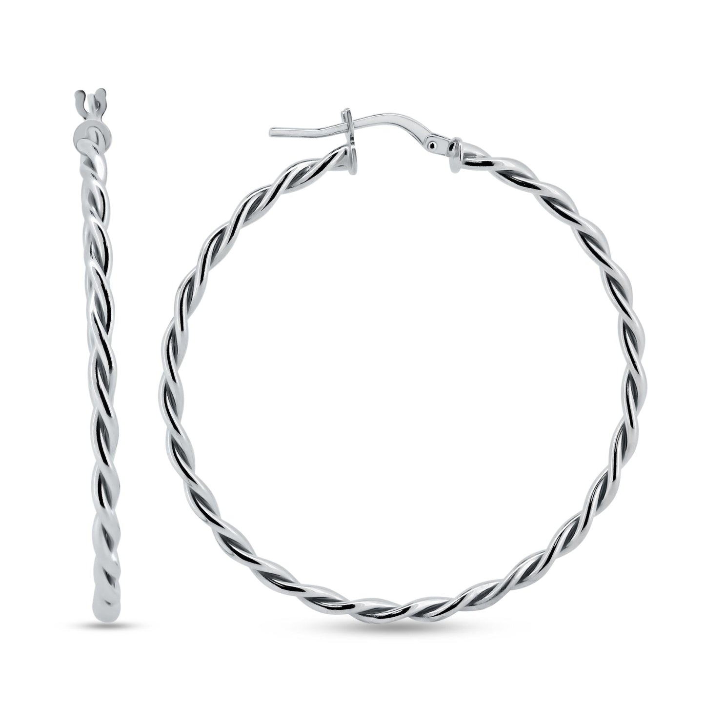 Rhodium Plated 925 Sterling Silver Silver Twisted Hoop Earrings - ARE00040RH