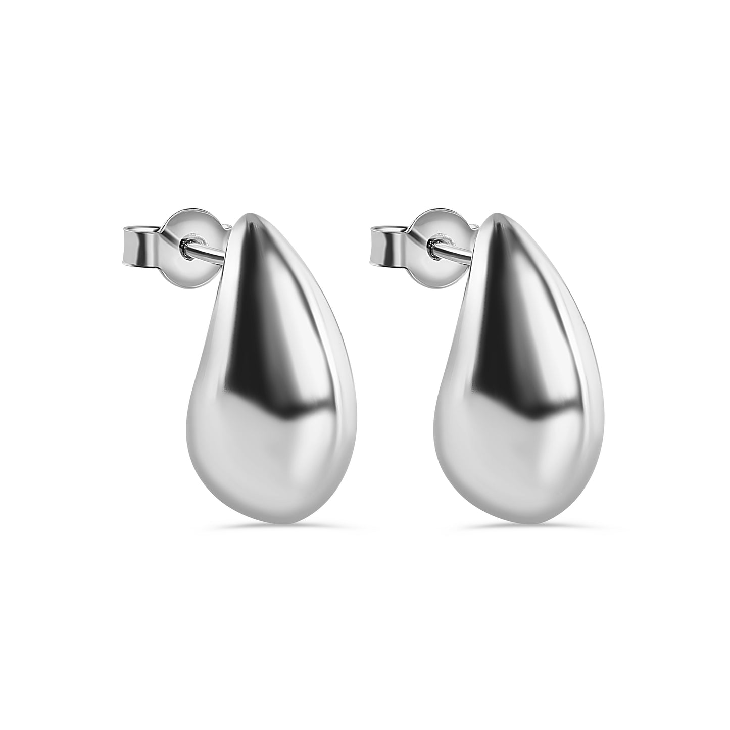 Rhodium Plated 925 Sterling Silver Pear Shaped 9.6mm x 19.7mm Stud Earring - ARE00043RH