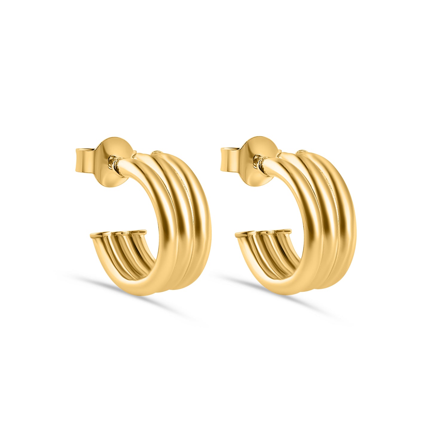 Gold Plated 925 Sterling Silver Triple Semi Hoop Stud Earring - ARE00044GP