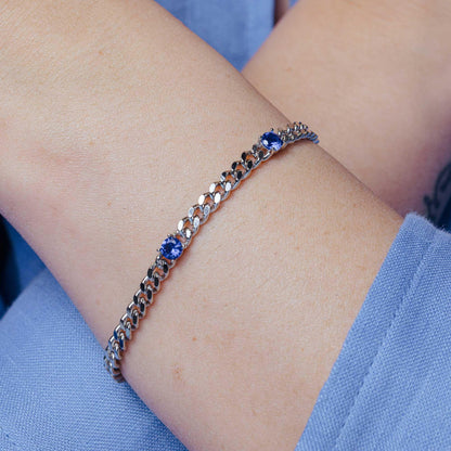 925 Sterling Silver Blue CZ Curb Link Bracelet - BGB00357BLU