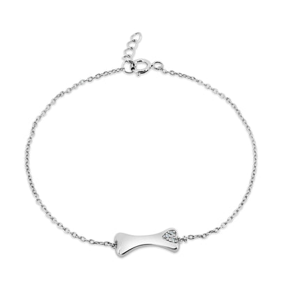 Rhodium Plated 925 Sterling Silver CZ Dog Bone with CZ Heart Bracelet - BGB00360