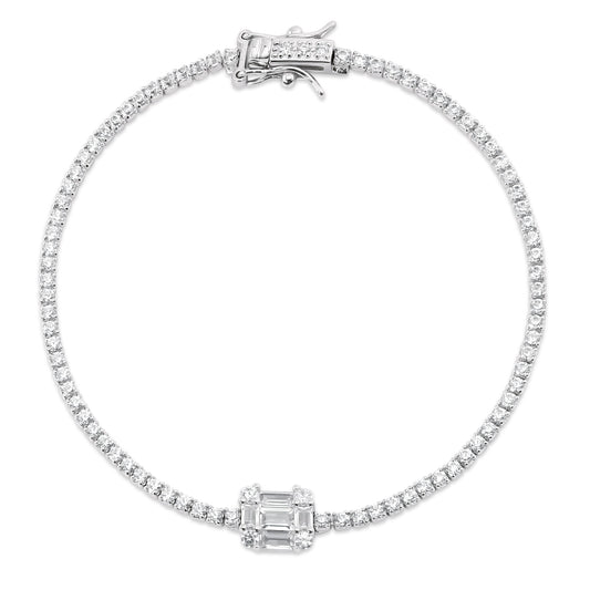 Rhodium Plated 925 Sterling Silver Tennis 2mm CZ Bracelet - BGB00387