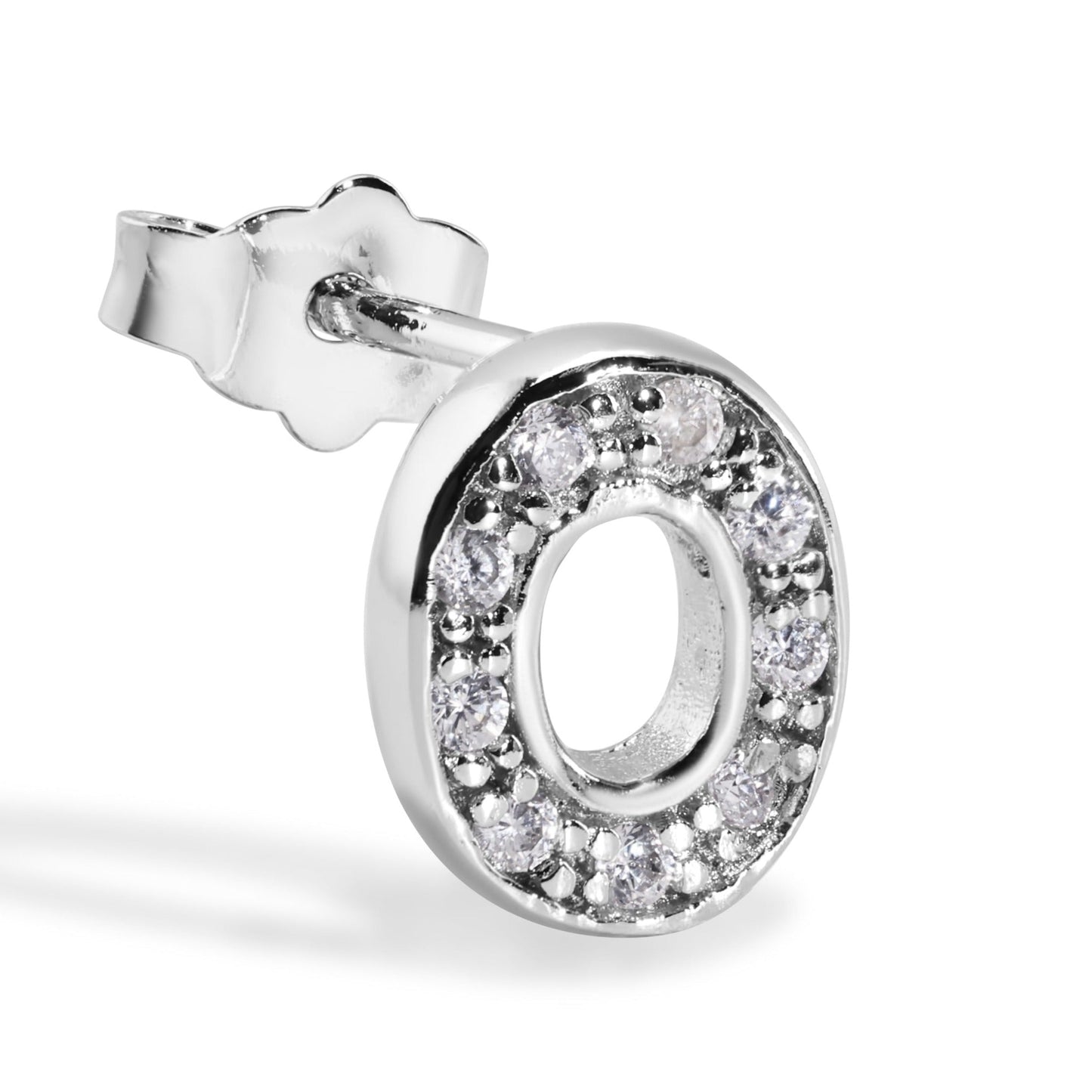 Rhodium Plated 925 Sterling Silver *SINGLE Letter Alphabet Clear CZ 8.8mm Stud Earring - BGE00387
