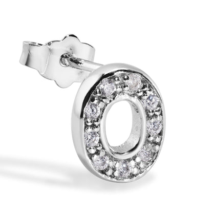 Rhodium Plated 925 Sterling Silver *SINGLE Letter Alphabet Clear CZ 8.8mm Stud Earring - BGE00387