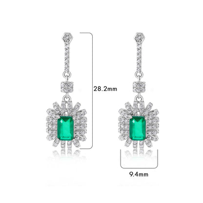 Rhodium Plated 925 Sterling Silver Dangling Green CZ Stud Earrings - BGE00745